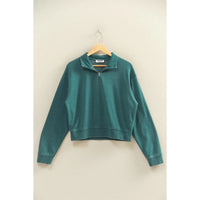 Relaxed Cropped Quarter Zip Pullover Top Sweatshirt