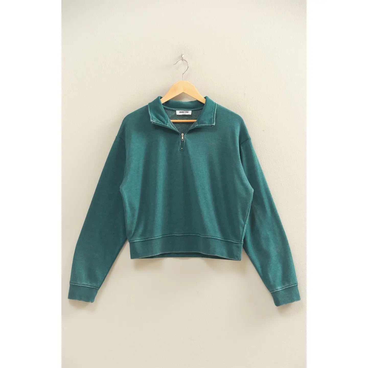 Green Cropped Quarter Zip Pullover Sweatshirt