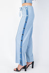 ELASTIC WAIST CHAMBRAY PANTS W/ CONTRAST SIDE