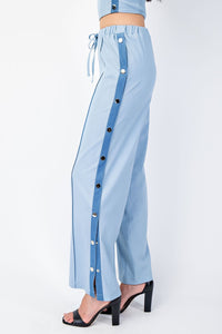ELASTIC WAIST CHAMBRAY PANTS W/ CONTRAST SIDE