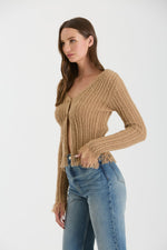 FRINGE V NECK BUTTON FRONT KNIT CARDIGAN