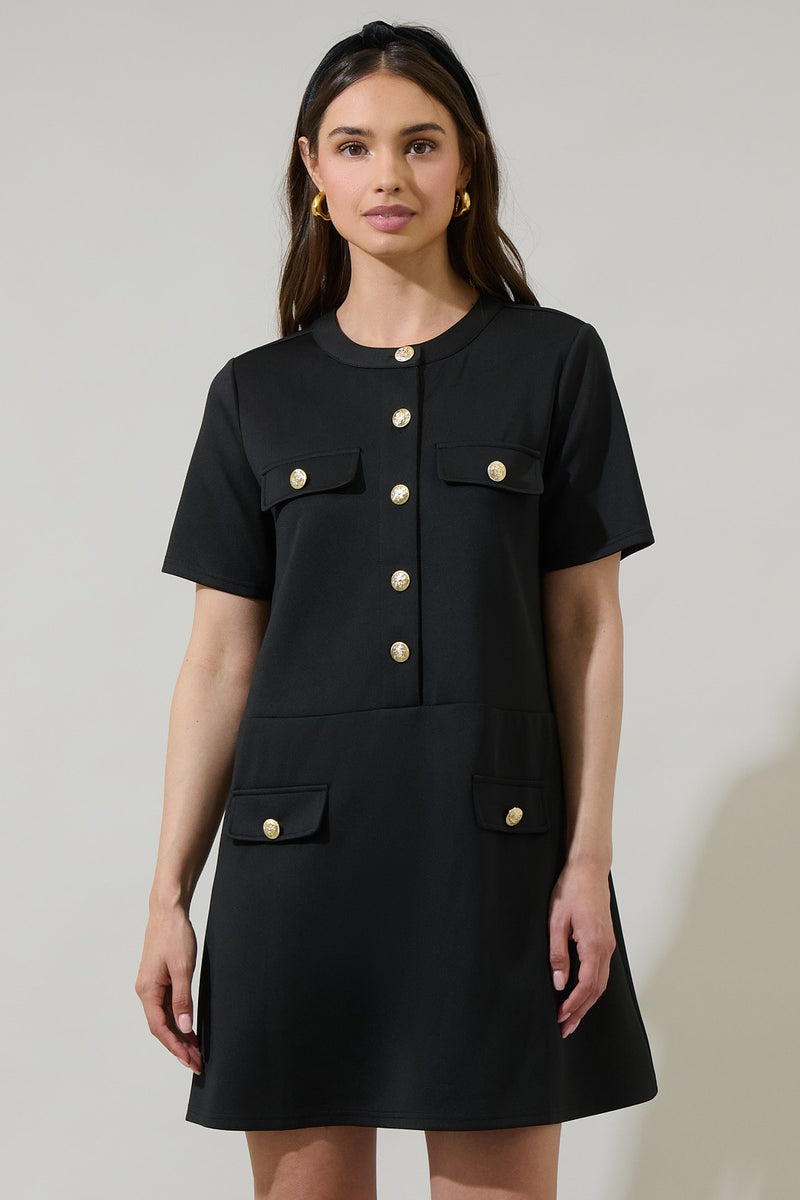 Button Shift Mini Dress