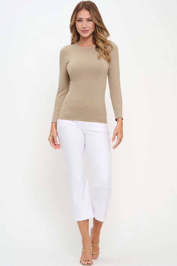 Nude Seamless Long Sleeve Crew Neck Fitted Top