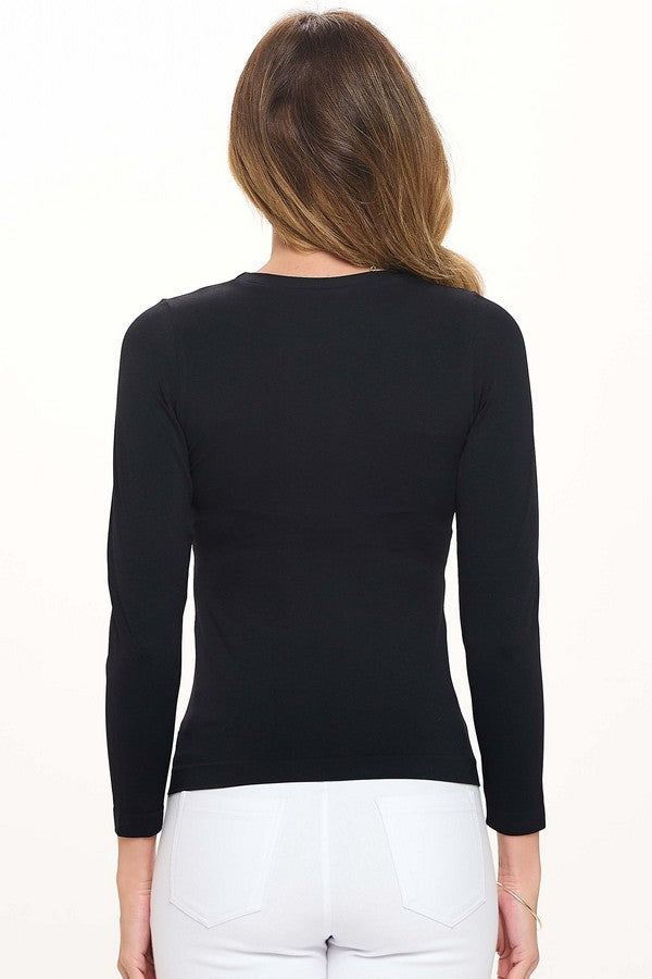 Black Seamless Long Sleeve Crew Neck Fitted Top