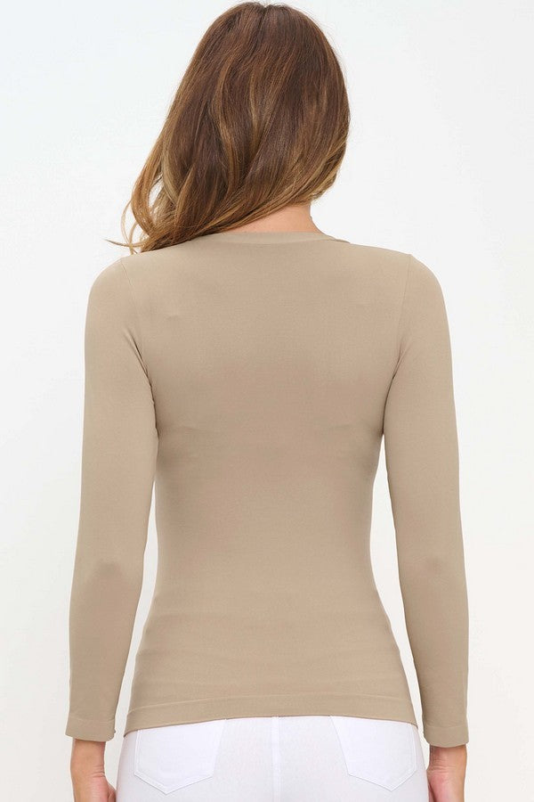 Nude Seamless Long Sleeve Crew Neck Fitted Top