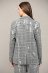 Gray Plaid Sequin Embellished Oversized Blazer