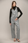 Gray Metallic Checkered Tailored Vest with Back Tie Detail