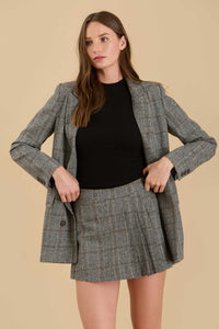 PLAID LONG SLEEVE FRONT BUTTON BLAZER
