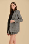 PLAID LONG SLEEVE FRONT BUTTON BLAZER