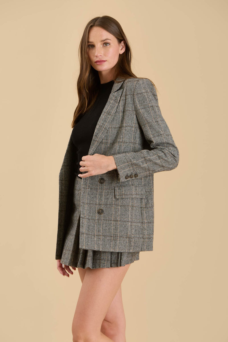 PLAID LONG SLEEVE FRONT BUTTON BLAZER