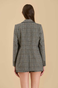 PLAID LONG SLEEVE FRONT BUTTON BLAZER