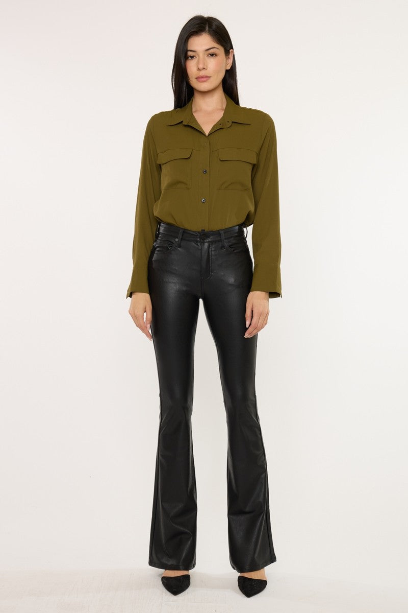 High-Waisted Leather Flare Pants