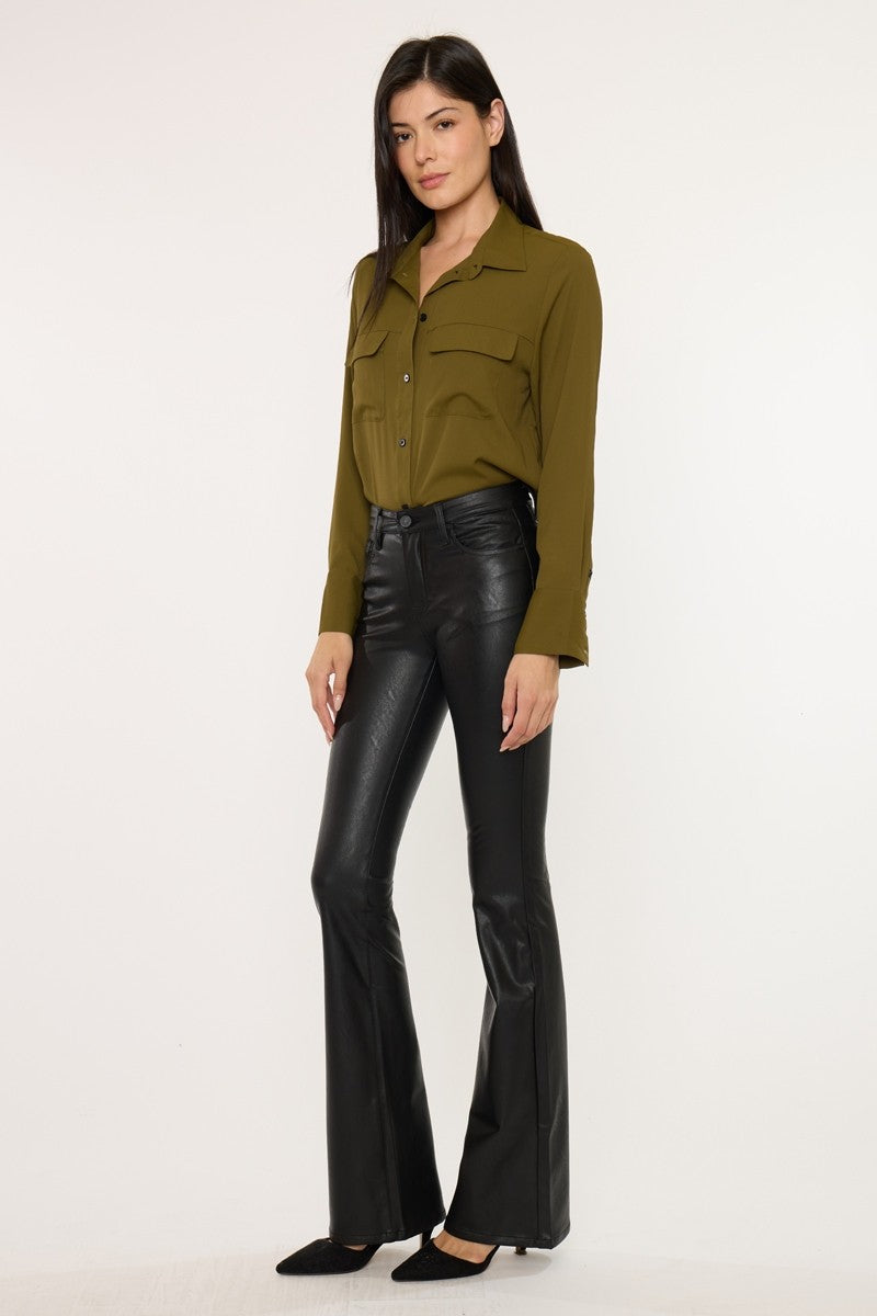 High-Waisted Leather Flare Pants