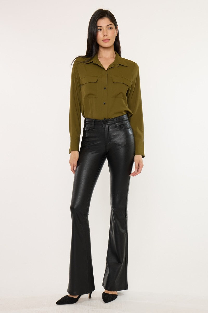 High-Waisted Leather Flare Pants