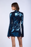 POLO NECK LONG SLEEVE SEQUINED MINI DRESS