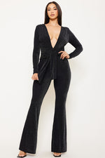 KNIT METALLIC TWIST WAIST JUMPSUIT