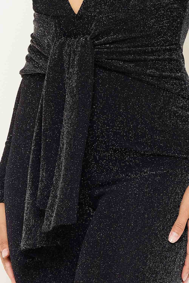 KNIT METALLIC TWIST WAIST JUMPSUIT