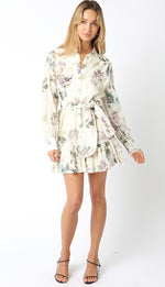 White Floral Eyelet Button-Up Mini Dress with Waist Tie