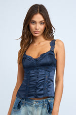 SATIN LACE STRAP TRIM CORSET STYLE BUSTIER TOP