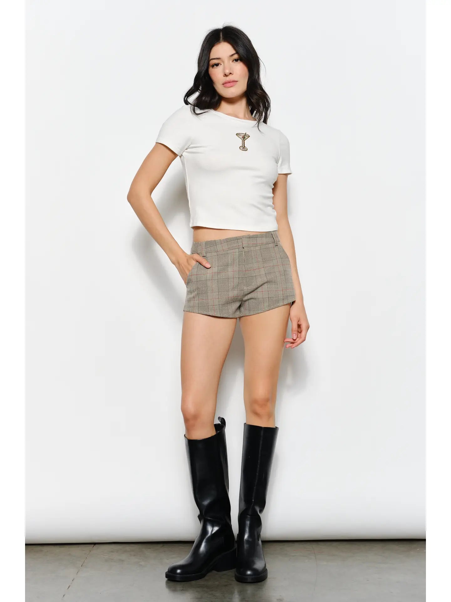 Martini Embroidered White Fitted Beaded Tee