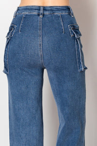 High Rise Flare Denim Cargo Jeans