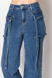 High Rise Flare Denim Cargo Jeans
