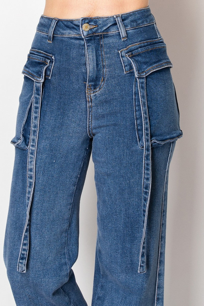 High Rise Flare Denim Cargo Jeans