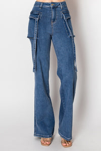 High Rise Flare Denim Cargo Jeans