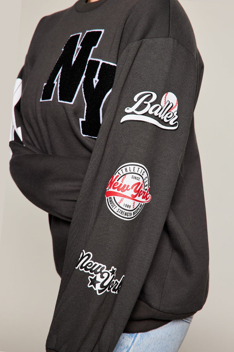 NY BASEBALL PUFF PRINT PATCH FLEECE