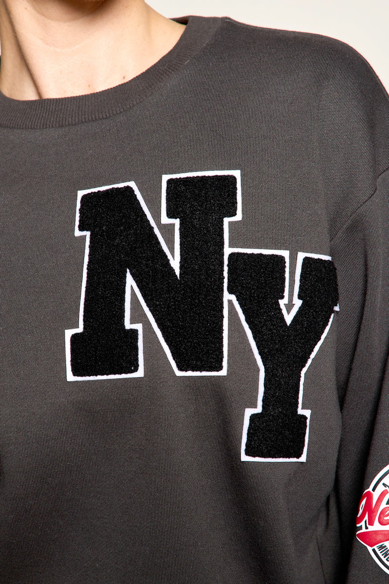 NY BASEBALL PUFF PRINT PATCH FLEECE