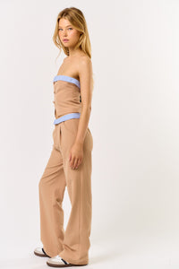 Two-Tone Strapless Vest & Trouser Set in Camel