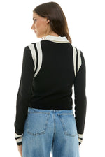 CONTRAST COLLAR SHOULDER STRIPE SWEATER