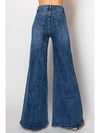 Wide-Leg Denim Jeans with Silver Sequin Geometric Pattern