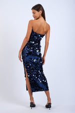 SEQUIN ALL OVER ONE-SIDE SLIT TUBE MIDI DRESS