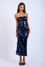 SEQUIN ALL OVER ONE-SIDE SLIT TUBE MIDI DRESS