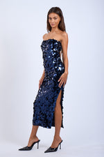 SEQUIN ALL OVER ONE-SIDE SLIT TUBE MIDI DRESS