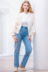 Ivory Zip-Up Hoodie with Sheer Lace Panels