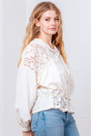 Ivory Zip-Up Hoodie with Sheer Lace Panels