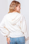 Ivory Zip-Up Hoodie with Sheer Lace Panels