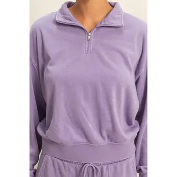 Purple Relaxed Quarter Zip Pullover Top