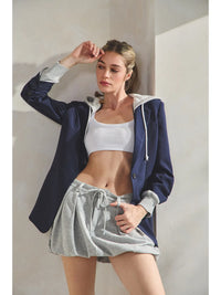 Gray Drawstring Bubble Hem Mini Skirt with Pockets