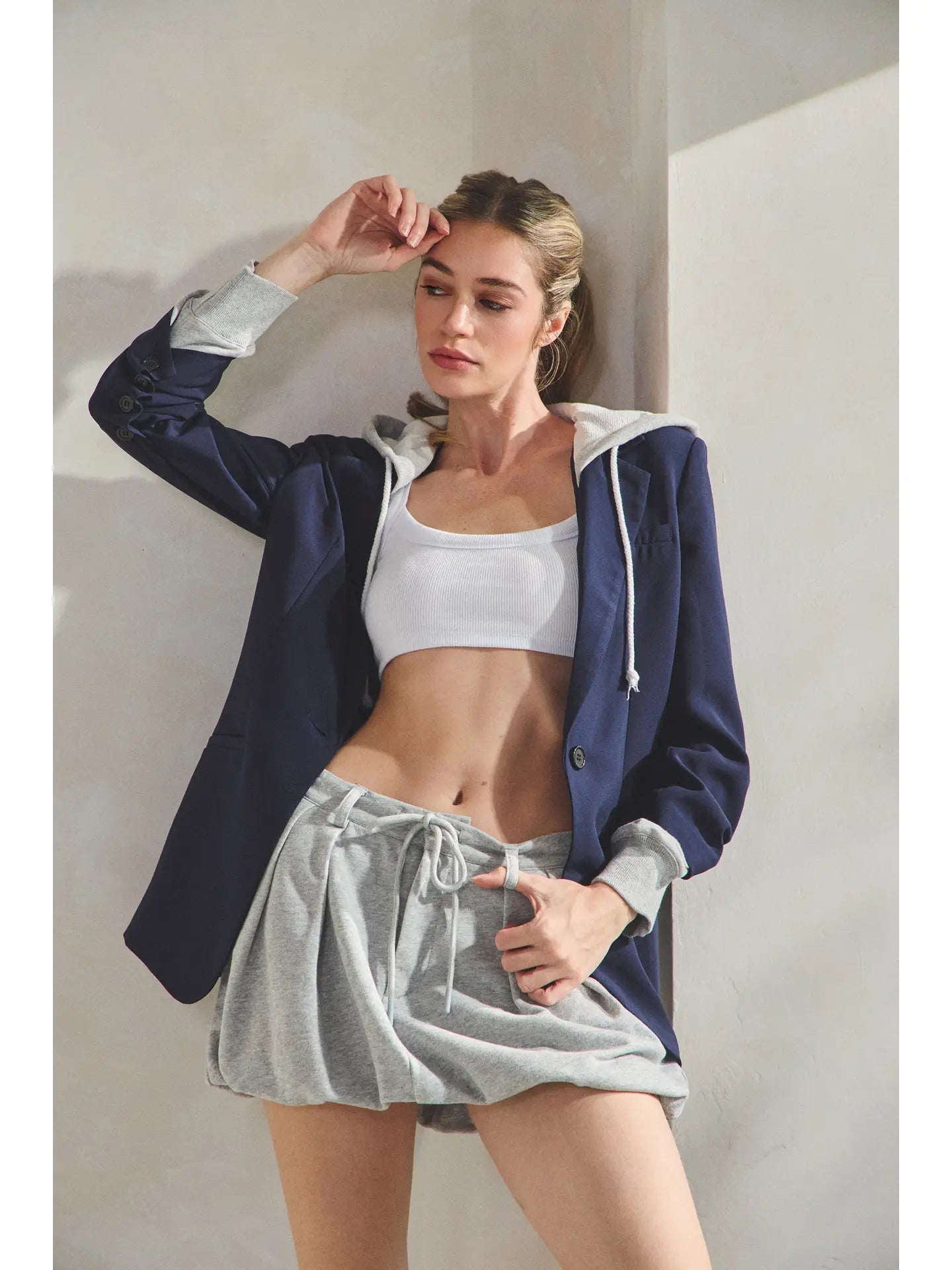 Gray Drawstring Bubble Hem Mini Skirt with Pockets