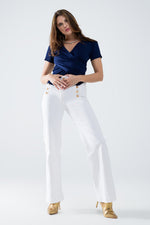 STRAIGHT MARINE STYLE JEANS WITH GOLDEN BUTTONS DETAILS WHITE