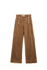 STRAIGHT MARINE STYLE JEANS WITH GOLDEN BUTTONS DETAILS BROWN