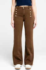 STRAIGHT MARINE STYLE JEANS WITH GOLDEN BUTTONS DETAILS BROWN