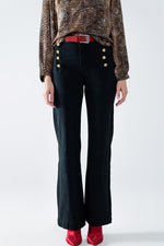 STRAIGHT MARINE STYLE JEANS WITH GOLDEN BUTTONS DETAILS BLACK