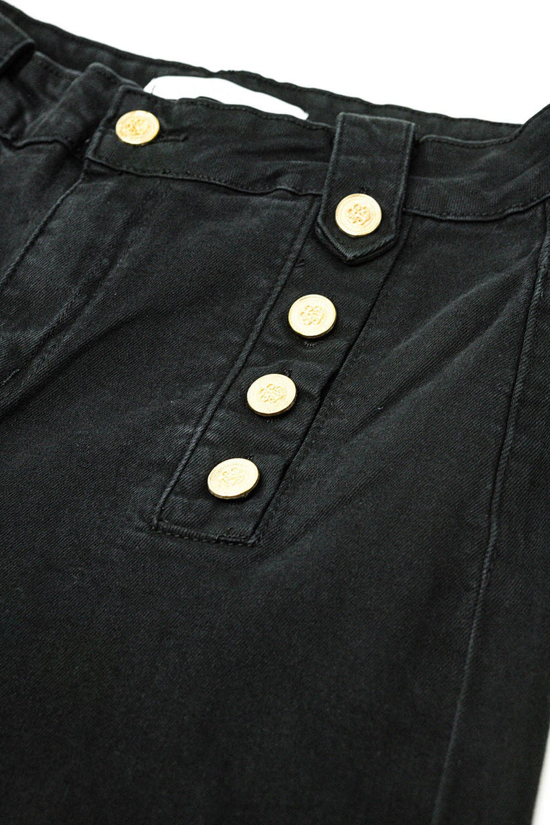 STRAIGHT MARINE STYLE JEANS WITH GOLDEN BUTTONS DETAILS BLACK