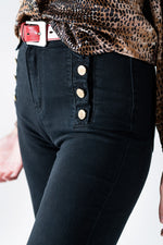 STRAIGHT MARINE STYLE JEANS WITH GOLDEN BUTTONS DETAILS BLACK