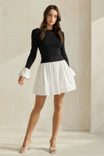 Contrast Knit and Poplin Mini Dress - Black & White