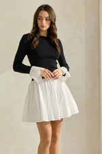 Contrast Knit and Poplin Mini Dress - Black & White